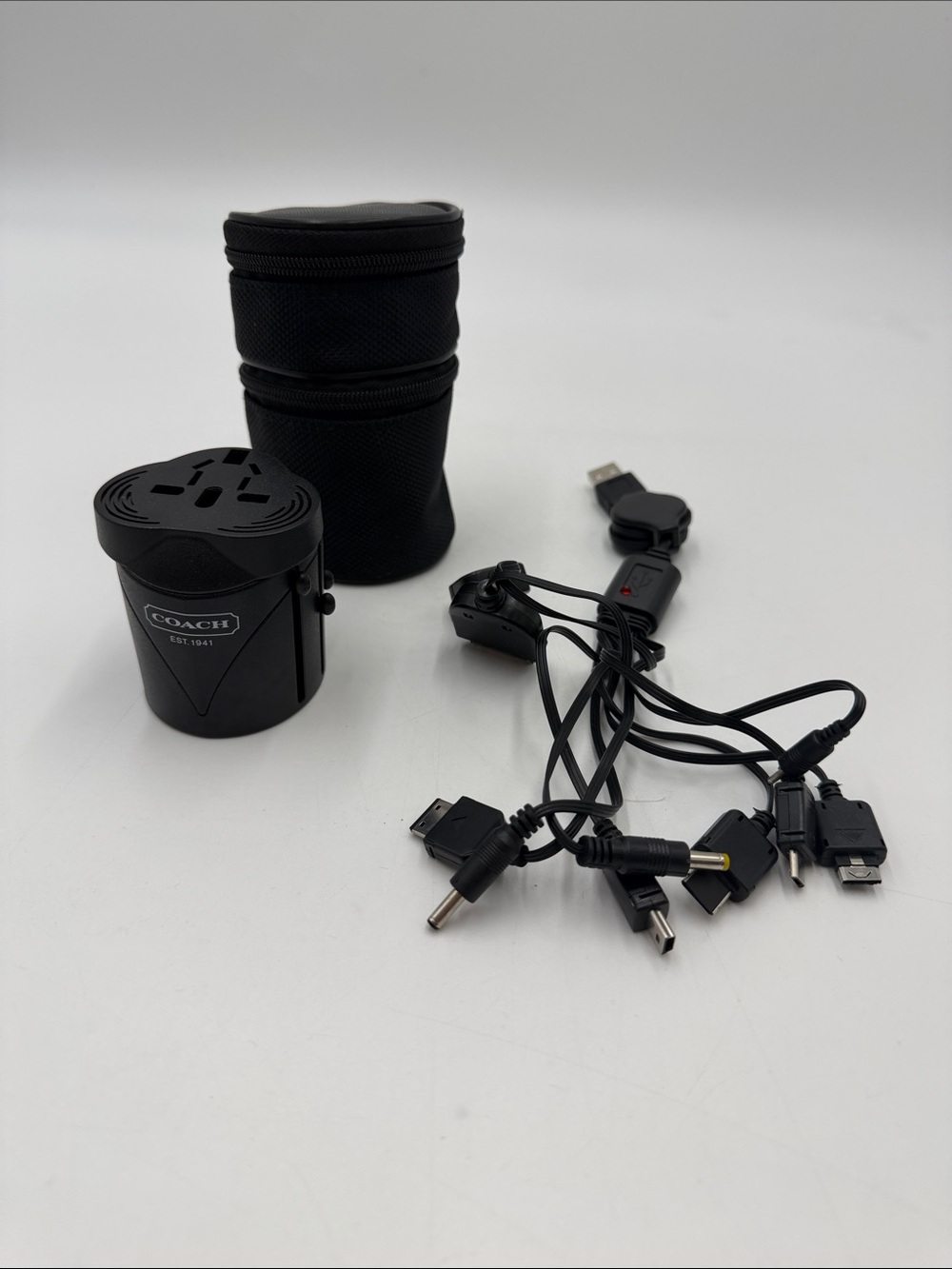 Coach Black Universal Travel Charger with Multi-Connector Cable